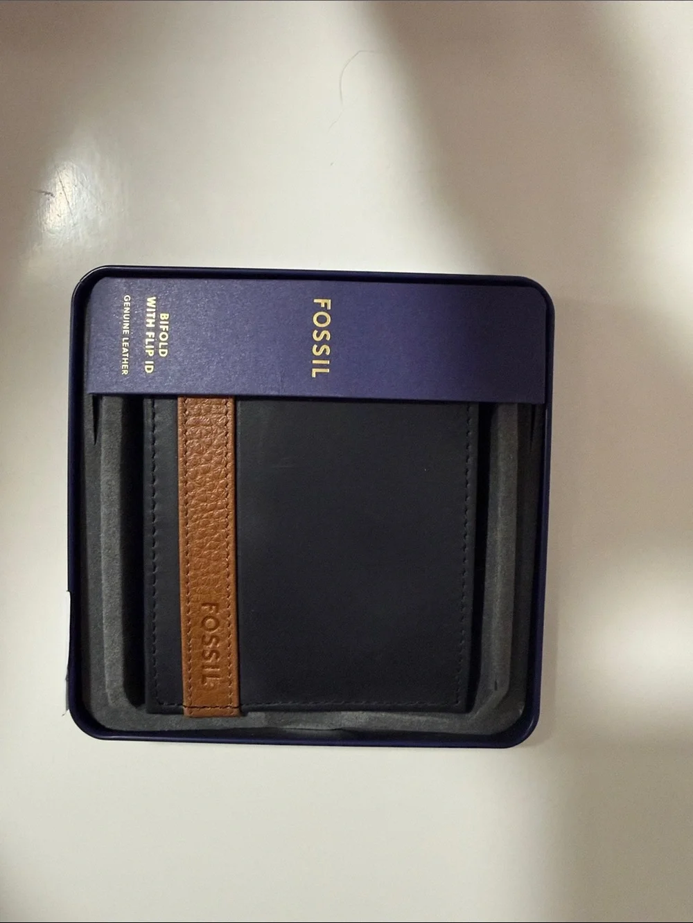 Fossil Black Wallet with Brown Leather Accent
